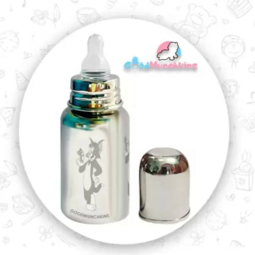Goodmunchkins Stainless Steel Feeding Rustfree Bottle with 2 Anti Colic Silicone Nipple For Kids 150ml | Grocsy