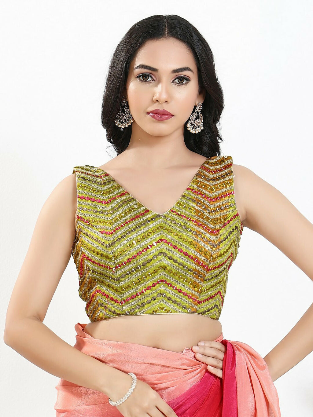 Joban Fashion Liril Silk Padded Blouse With V Neck Sleeveless | Grocsy
