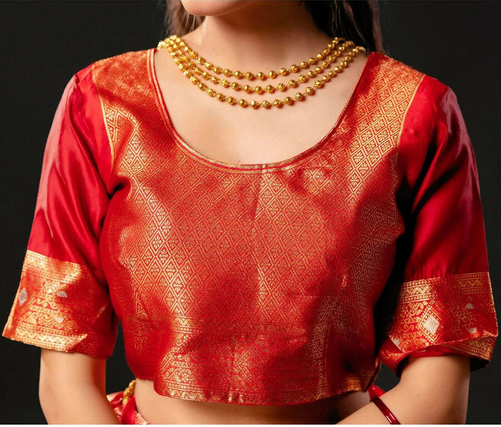Joban Fashion Silk Banarasi Red & Golden Color Saree | Grocsy