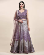 Lavender Organza Mirror With Coding Work Lehenga Choli with Dupatta - Tanya | Grocsy
