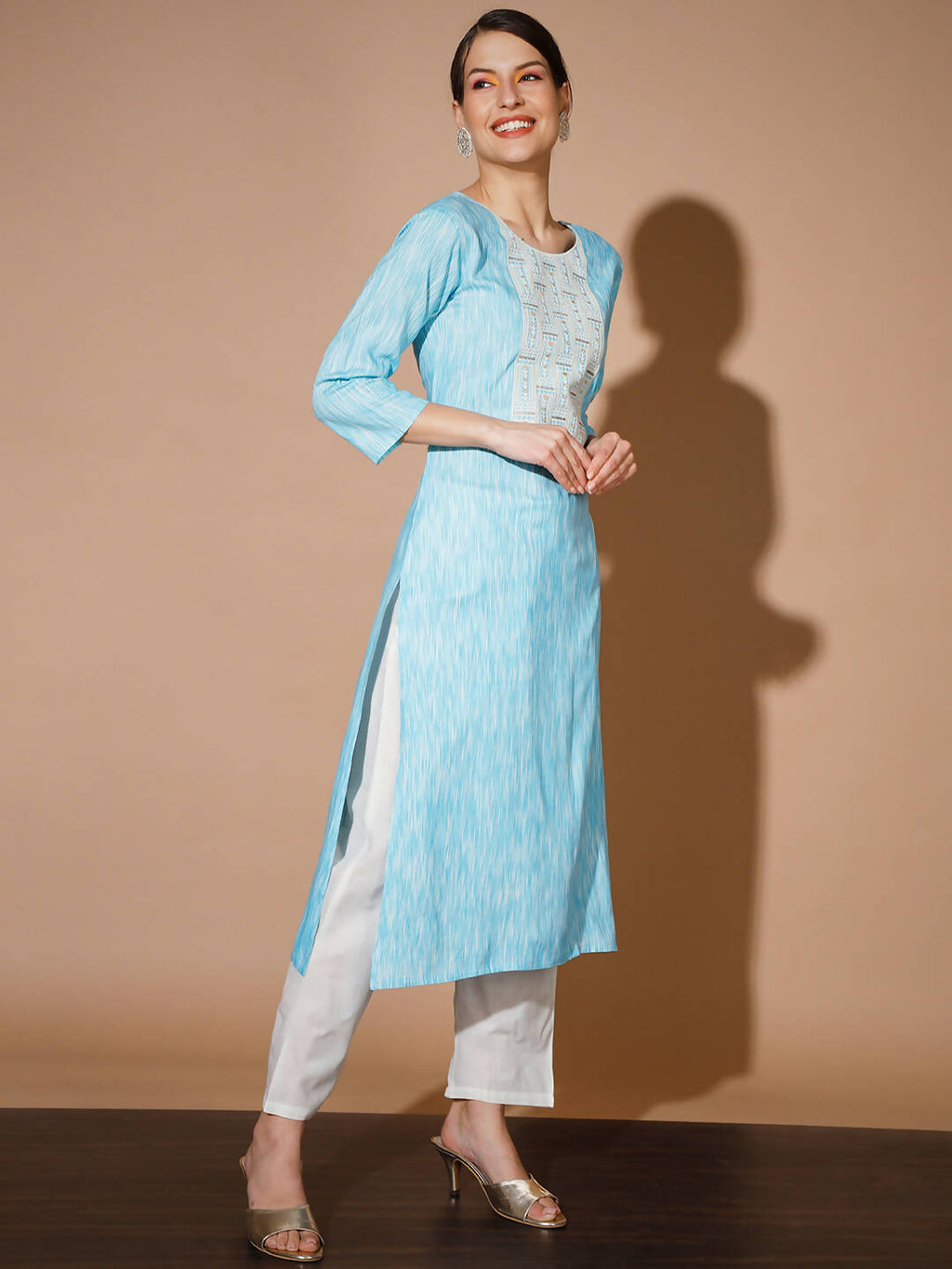 Myshka Women Blue Printed Kurta & Trousers With Dupatta | Grocsy