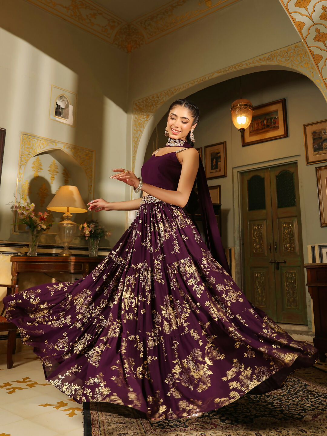 Janasya Purple Georgette Solid Lehenga Choli Dupatta | Grocsy