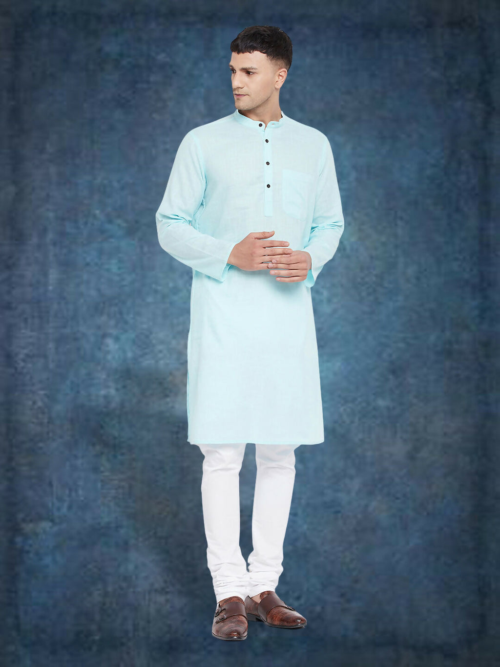 Even Apparels Men's Pure Cotton Blue Kurta | Grocsy