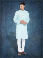 Even Apparels Men's Pure Cotton Blue Kurta | Grocsy
