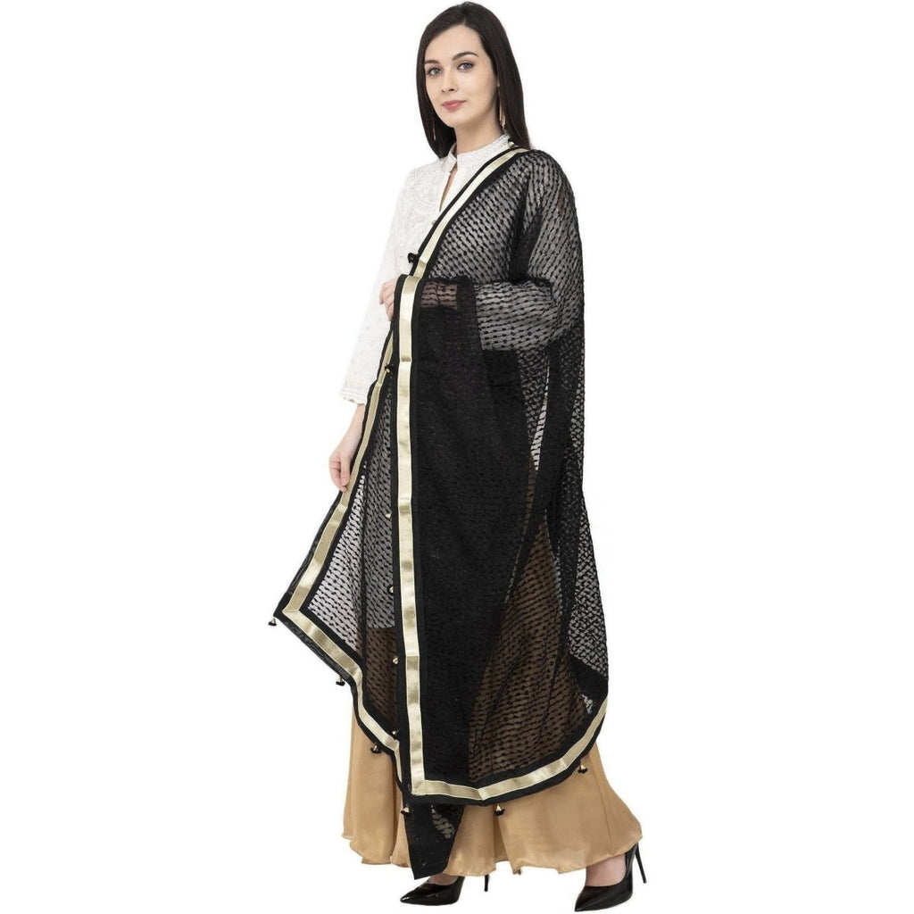 A R Silk Payal Pum Pum Fancy Dupatta Black Color Dupatta or Chunni | Grocsy