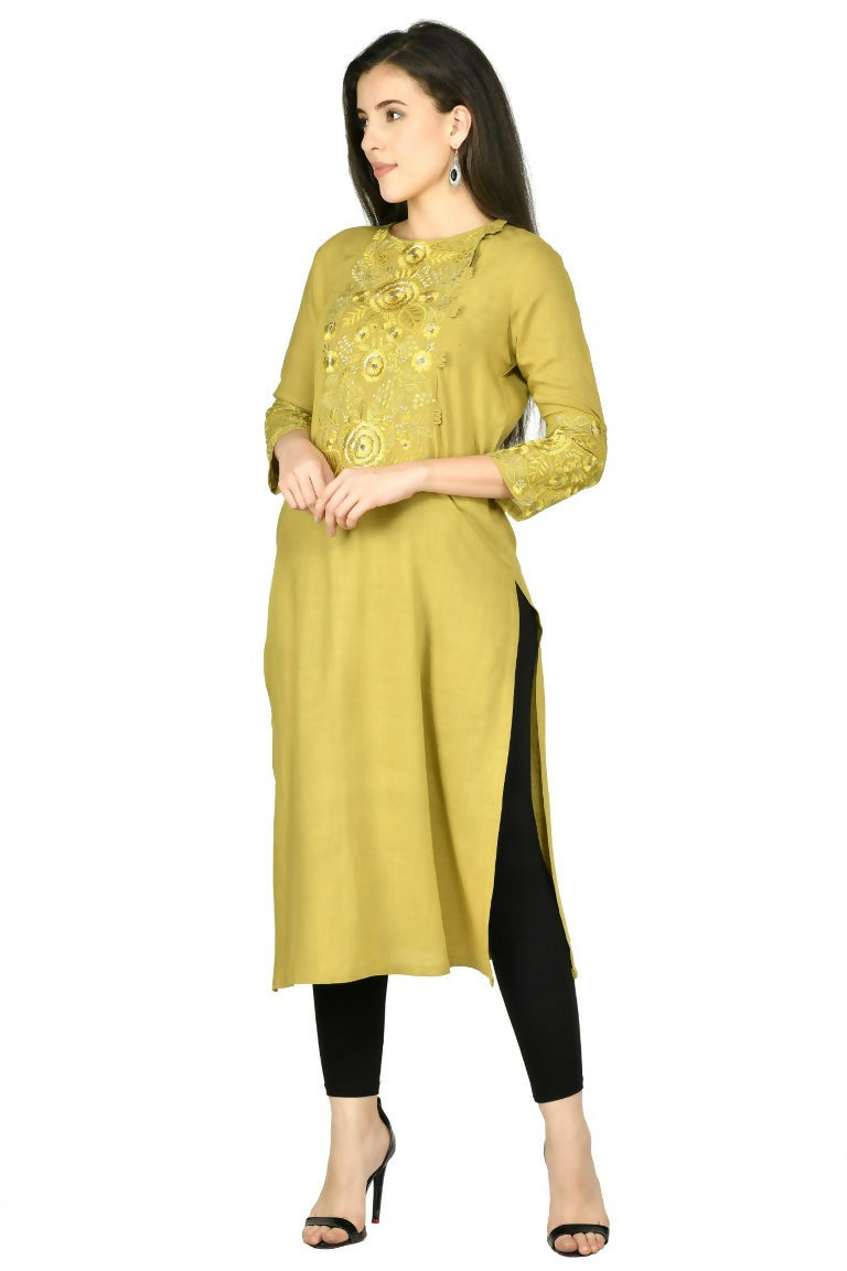 Joban Fashion Mehendi Cotton Rayon Kurta Set | Grocsy