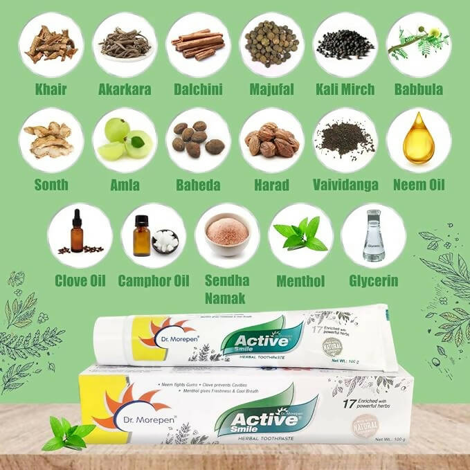 Dr. Morepen Active Smile Herbal Toothpaste with Neem, Clove & Menthol | Grocsy