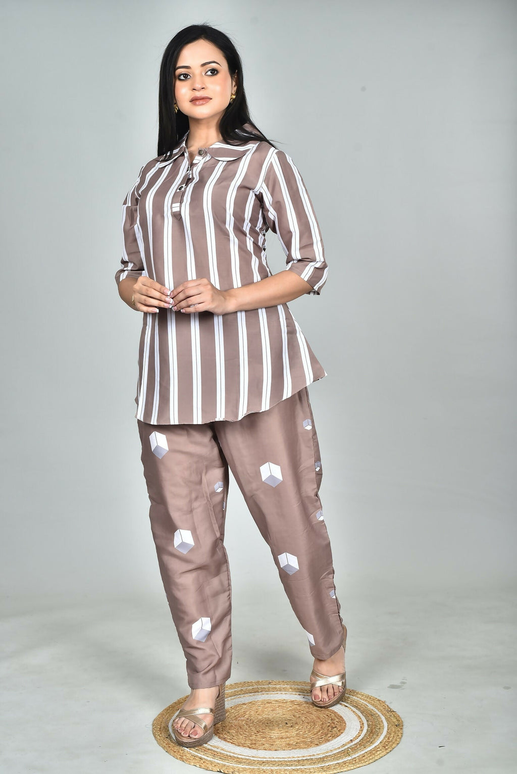 Morchari Digital Print Semi Muslin Co-Ord Set Top & Trouser-Multicolor | Grocsy