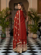 Joban Fashion Red Silk Embroidered Sharara Set | Grocsy