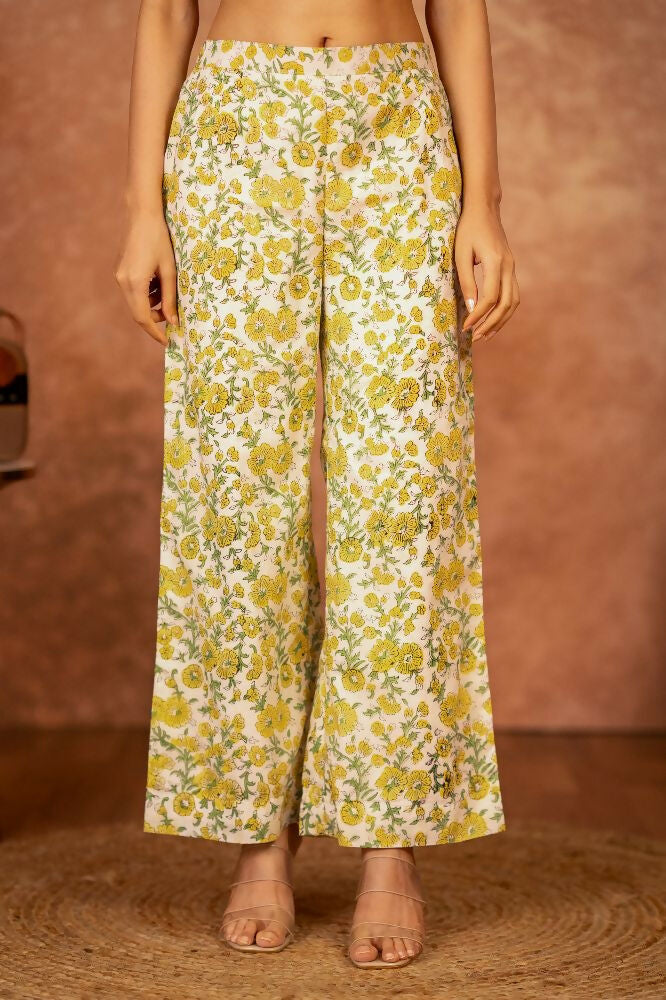 Joban Fashion Yellow Hand Block Printed Cotton Suit Set | Grocsy