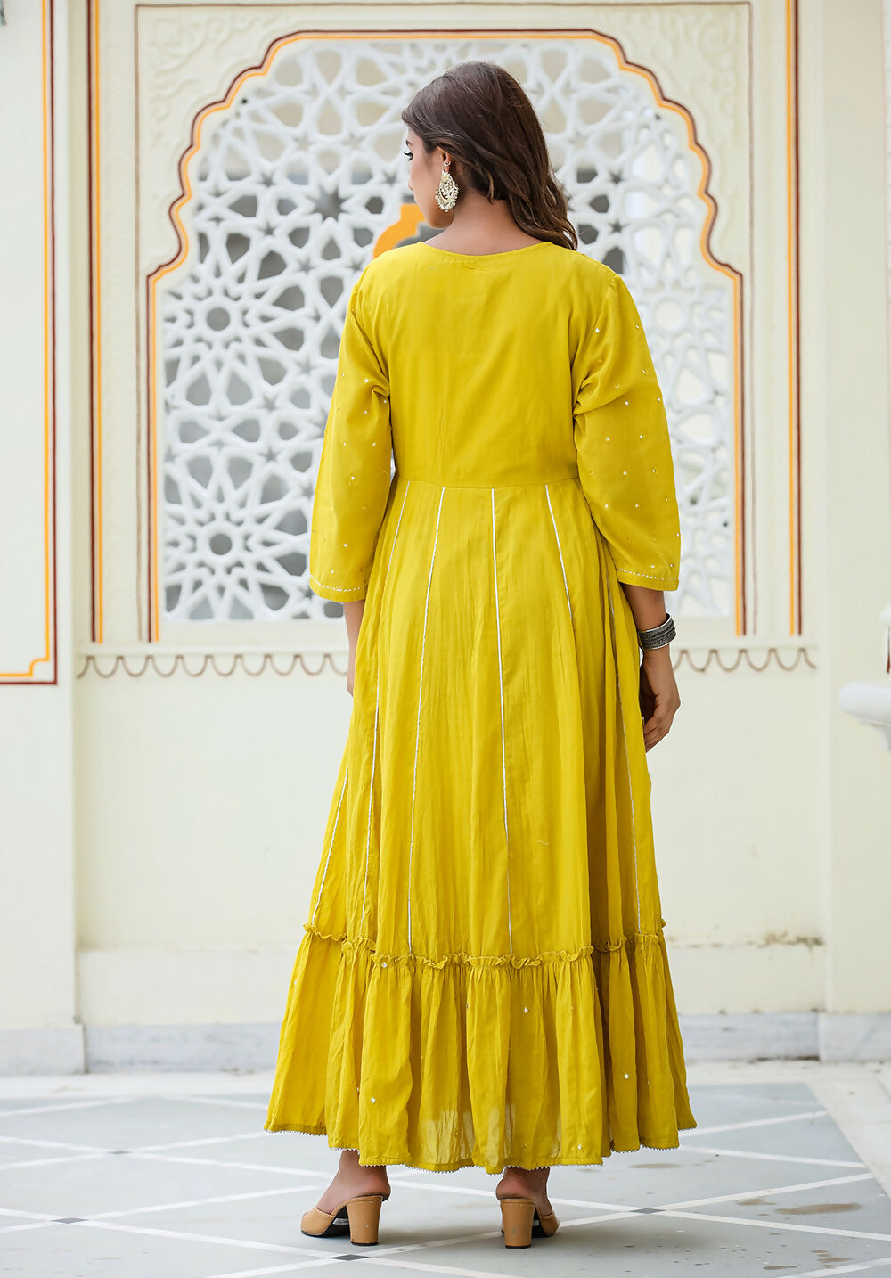 Kaajh Women's Yellow Embroidered Ethnic Gown | Grocsy