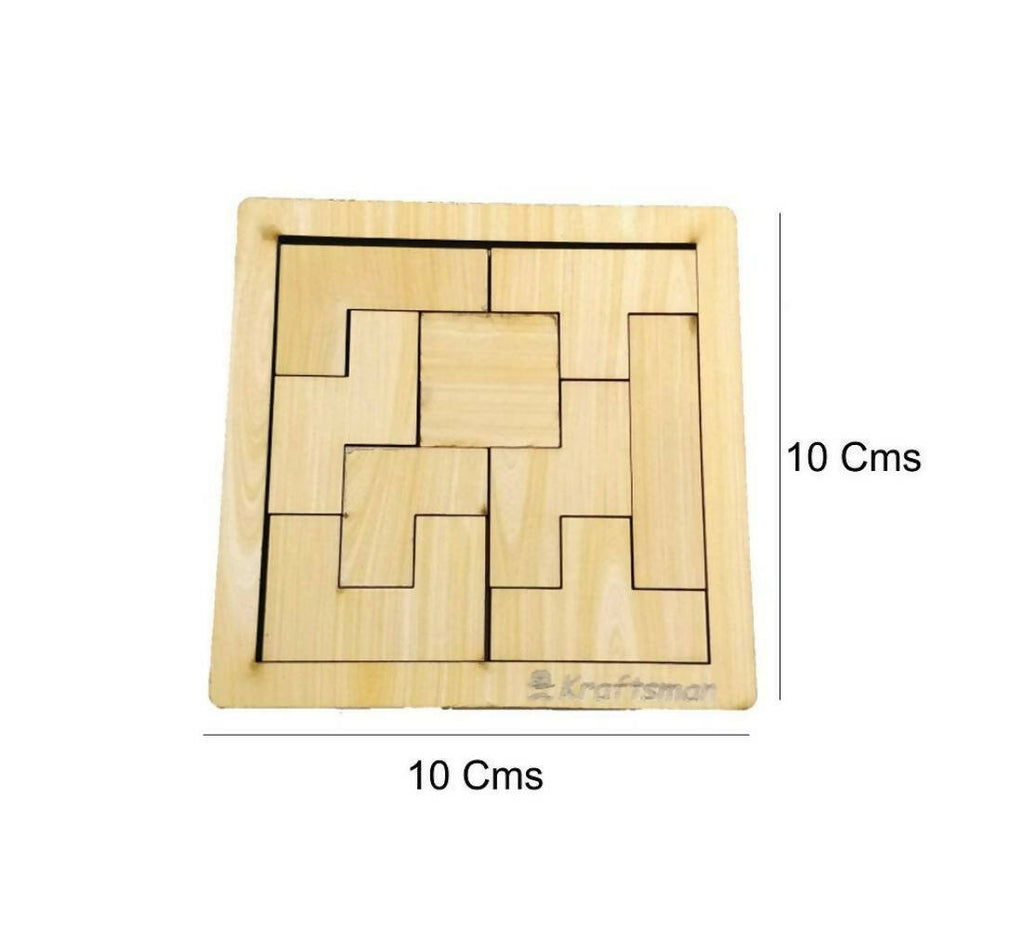 Kraftsman Portable Wooden Tetris Puzzle | 9 Pieces Puzzle 6x6 Board for Kids and Adults | Travel Pouch Included | Grocsy