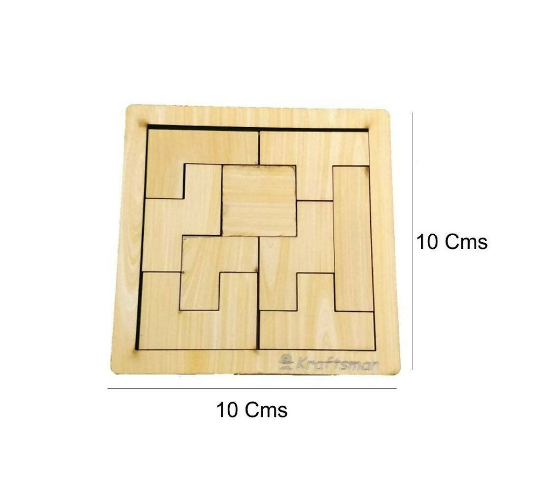 Kraftsman Portable Wooden Tetris Puzzle | 9 Pieces Puzzle 6x6 Board for Kids and Adults | Travel Pouch Included | Grocsy