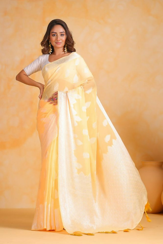 Vamsee Sikha Yellow Georgette Saree | Grocsy