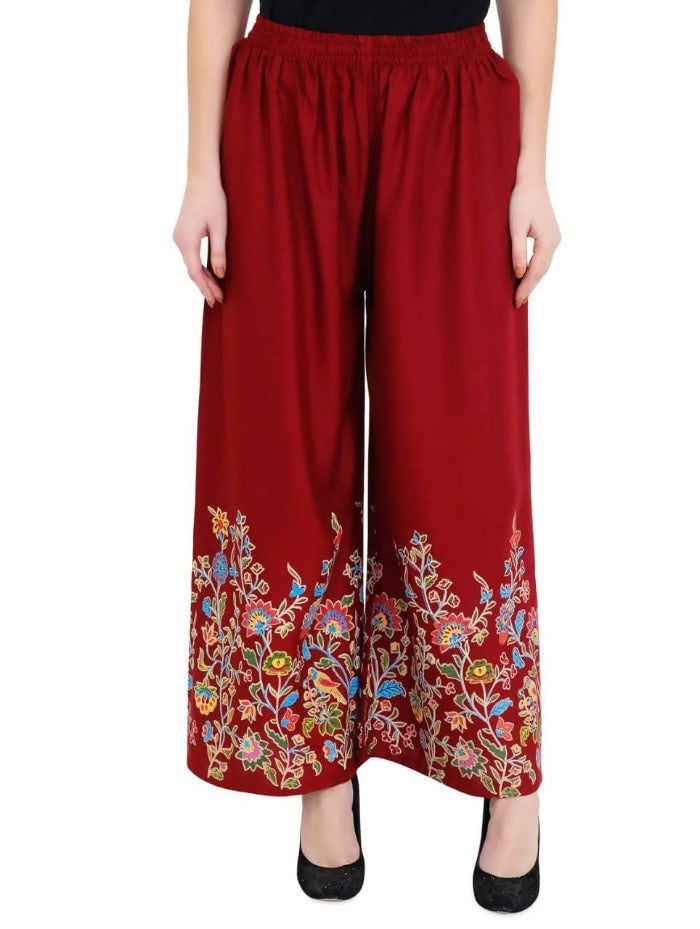 Mominos Fashion Maroon Floral Design Palazzo | Grocsy