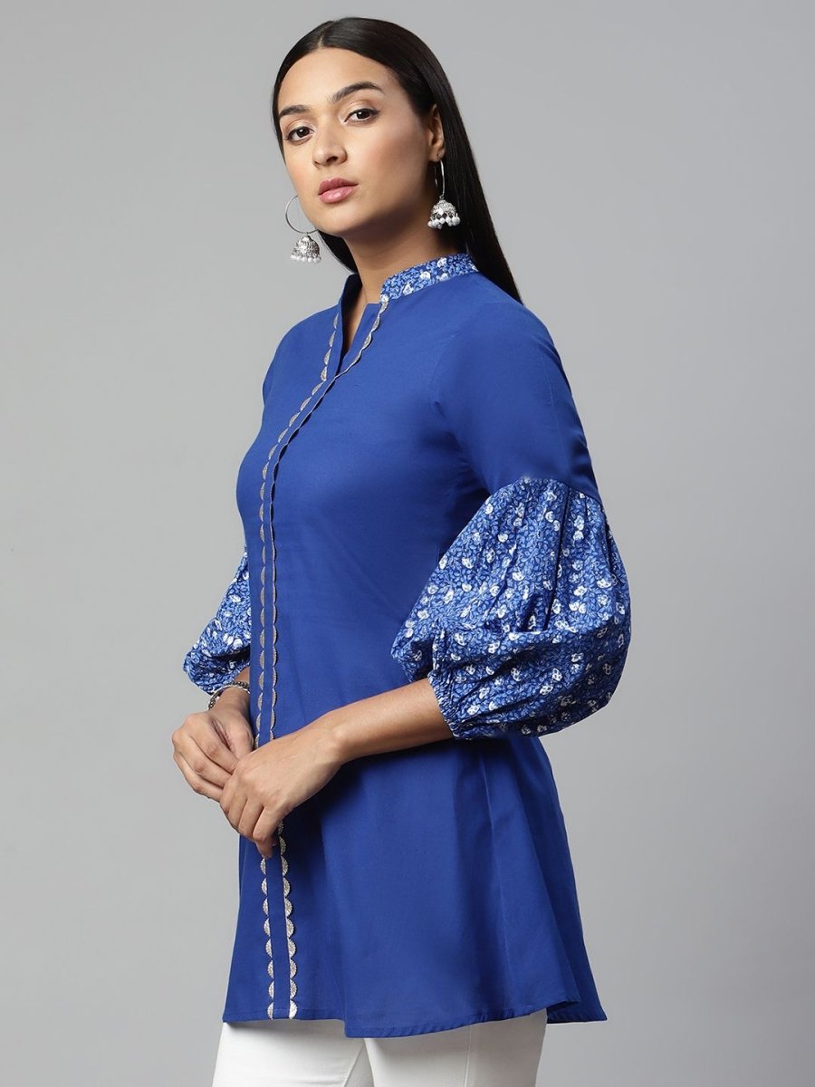 Ahalyaa Women Blue Pure Cotton Printed Tunic | Grocsy