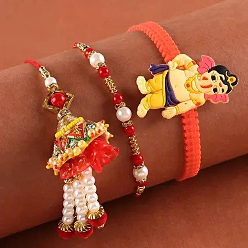Bhaiya Bhabhi Pearl Set & Bal Ganesha Rakhi | Grocsy