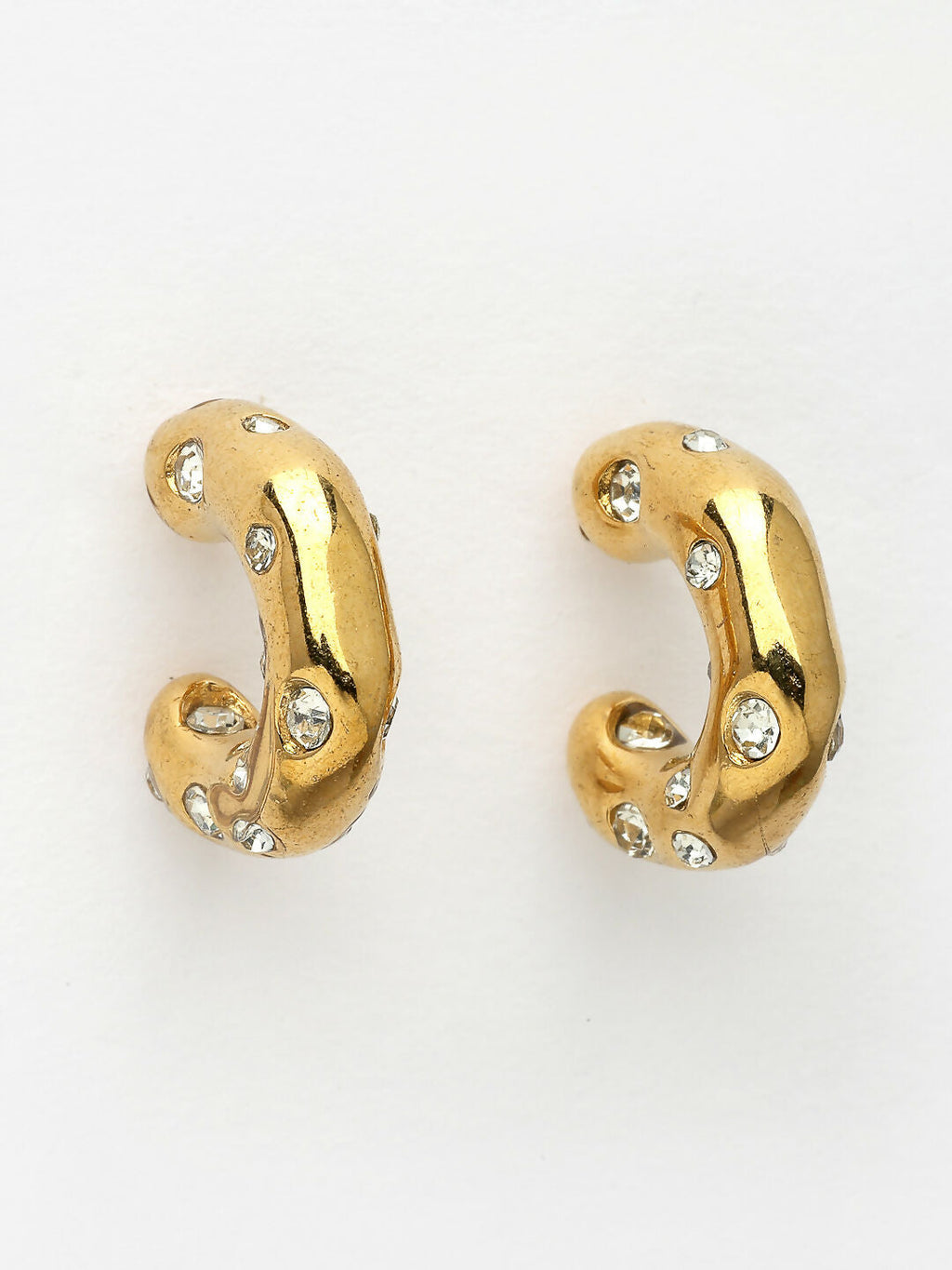 NVR Women's Gold-Polished CZ-Studded Half Hoop Earrings