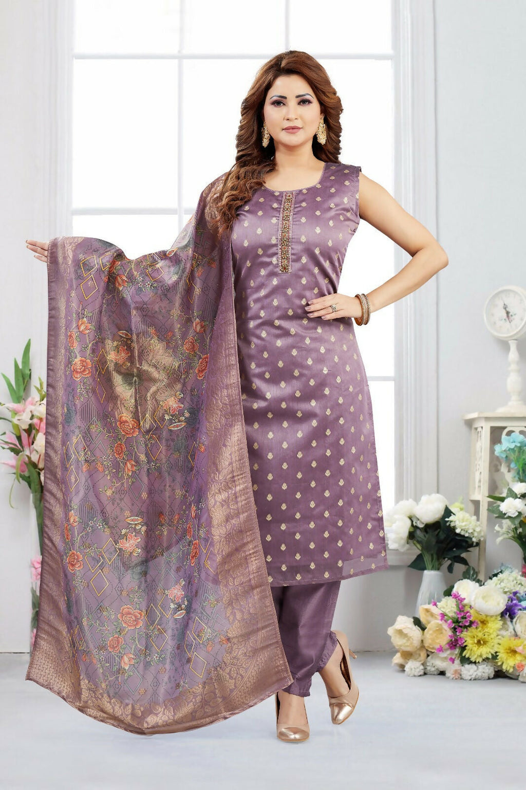 Joban Fashion Jacquard Lylac Color Kurta Set | Grocsy