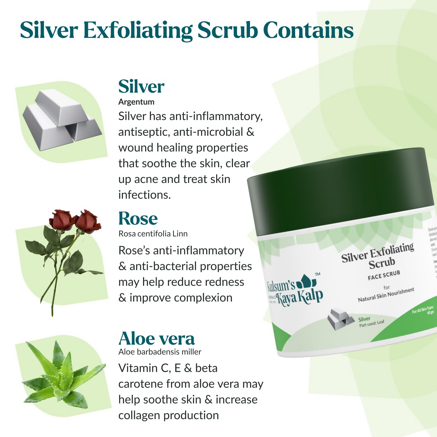 Kulsum's Kaya Kalp Silver Exfoliating Scrub For Skin Nourishment, With Silver Leaf | Grocsy