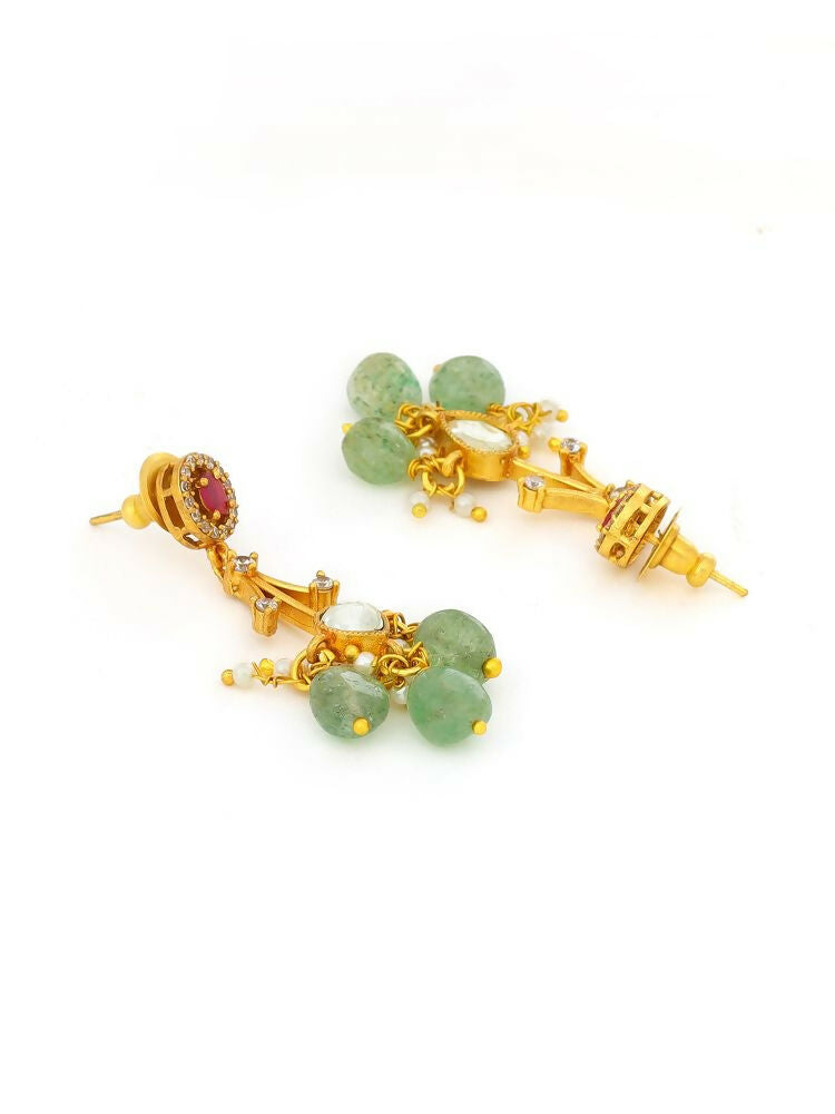 Natural Stones Antique Finish Earrings and Choker Necklace set - Ruby Raang | Grocsy
