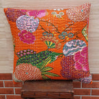The Decor Nook Orange Base With Multicolour Flowers Print Cushion Cover | Grocsy