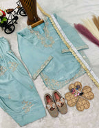Teeya Creation New Kids Latest Trendy Kurta Palazzo Set-Blue | Grocsy