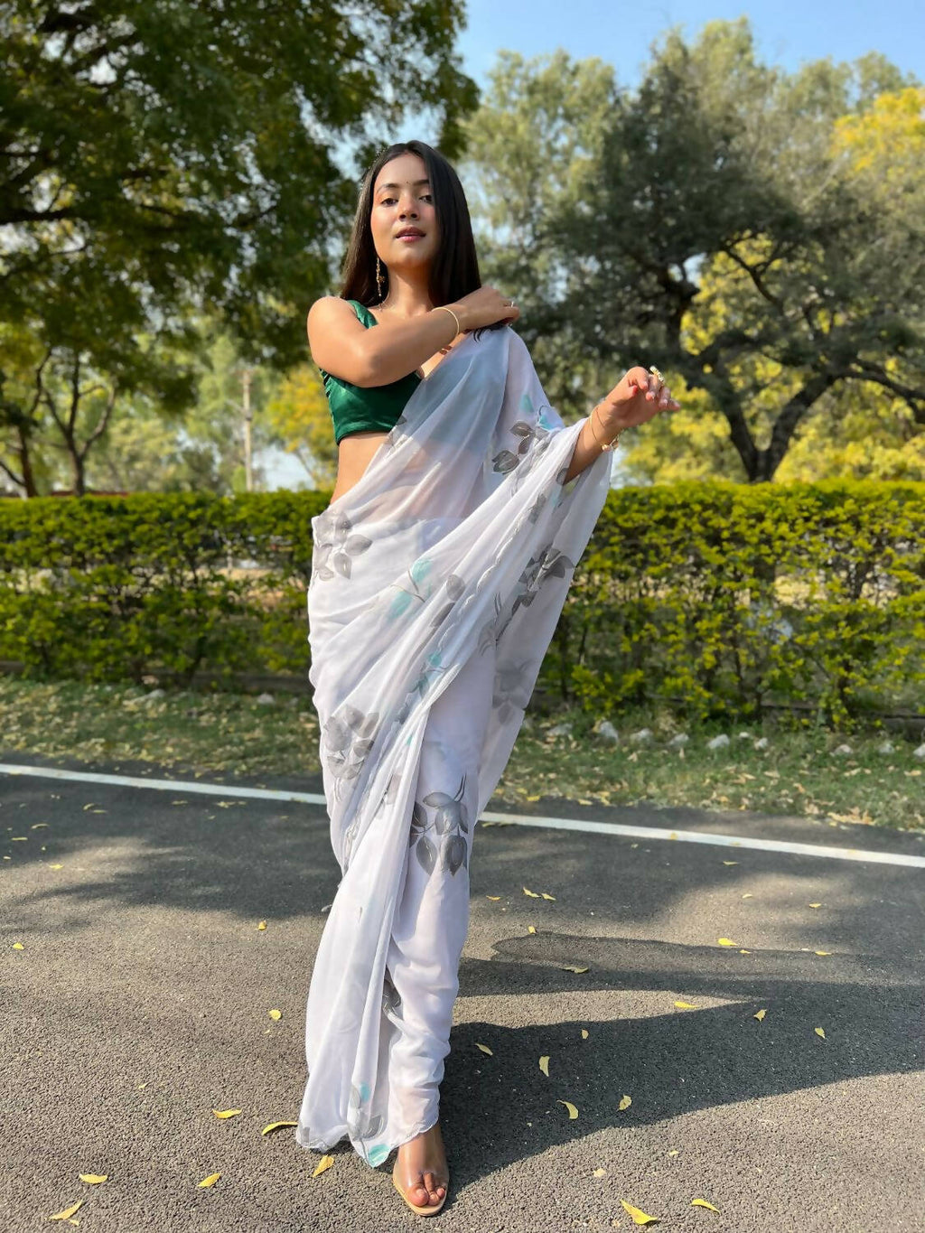 Vamsee Grey Chiffon Designer Saree | Grocsy