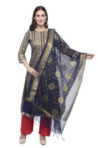 A R Silk Women's Vanarsi Silk Zari Border Embroidery Navy Blue Fancy Dupatta | Grocsy
