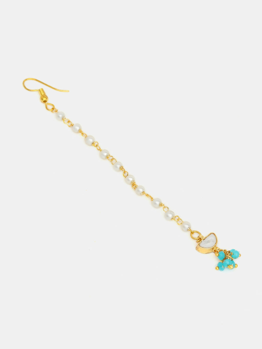 Ruby Raang Semi-Circle Gold Blue Earrings Set With Maang Tikka | Grocsy