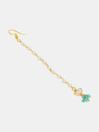 Ruby Raang Semi-Circle Gold Blue Earrings Set With Maang Tikka | Grocsy
