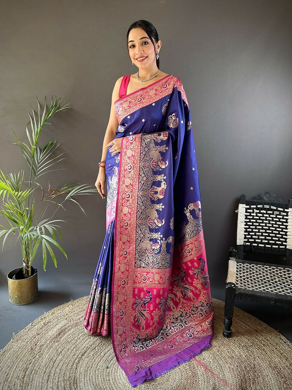 Joban Fashion Magenta Meenakari Picock Paithani Sarees | Grocsy
