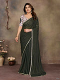 Partywear traditional Georgette Green Fancy Saree - Anbazaar | Grocsy