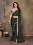Partywear traditional Georgette Green Fancy Saree - Anbazaar | Grocsy