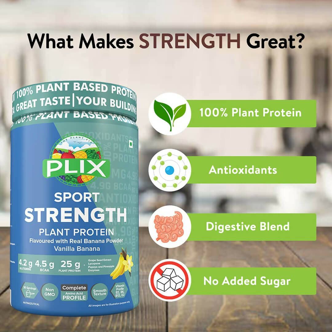 PLIX The Plant Fix Strength Vegan Plant Protein Powder - Vanilla | Grocsy