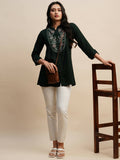 Dark Green Rayon Embroidered Top - Tarini | Grocsy