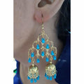 MS Fashion India Gold-Polished Fashion Traditional Double Jhumka Long Blue Pearls Earrings | Grocsy