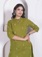 Miravan Womens Green Printed Cotton Straight Kurta With Palazzo | Grocsy