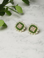 Pearl Kundan Studs with Green Stone Detailing- Ruby Raang | Grocsy