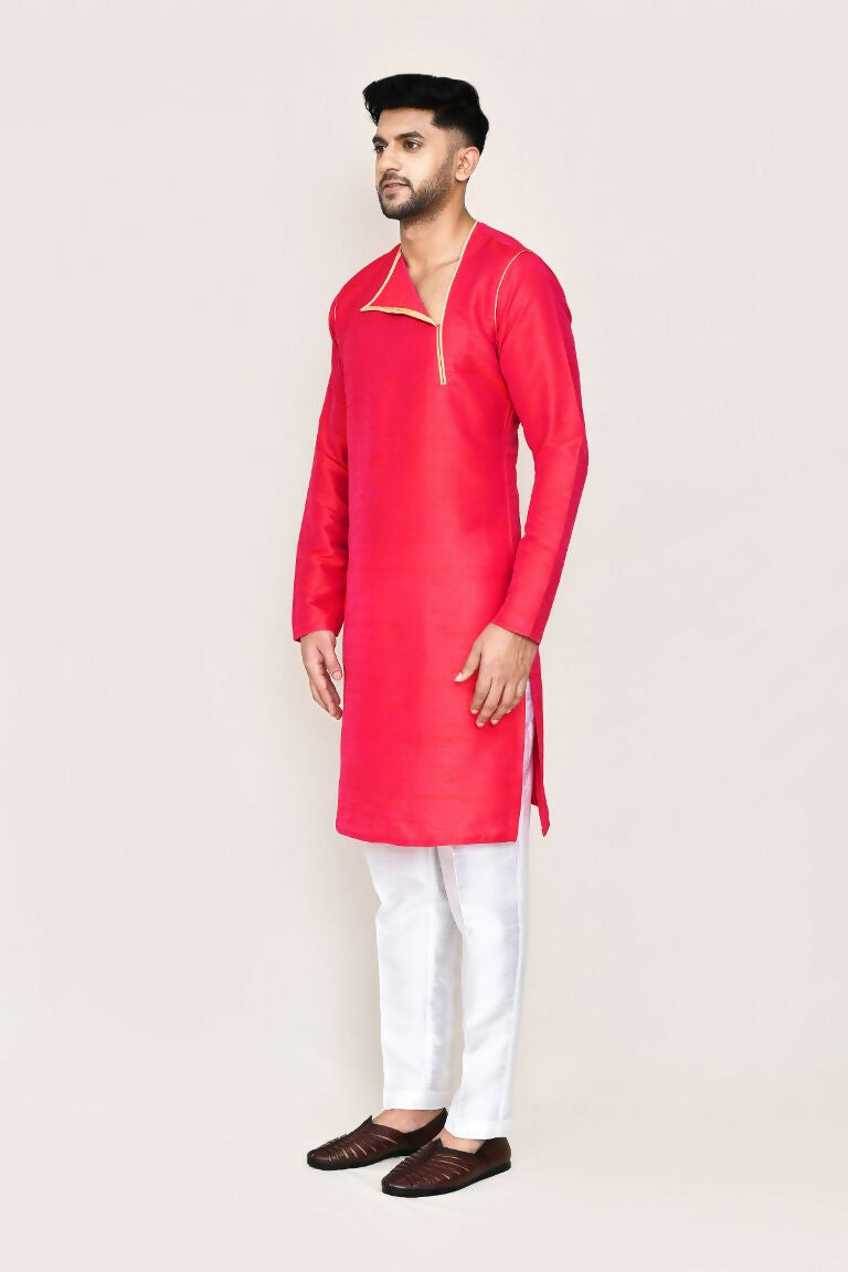 Joban Fashion Pink Colored Art Silk Fabric Kurta With Straight Fit Pant | Grocsy