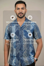 Samudra — Sea Blue Dabu Cotton Shirt by Hilo Design | Grocsy