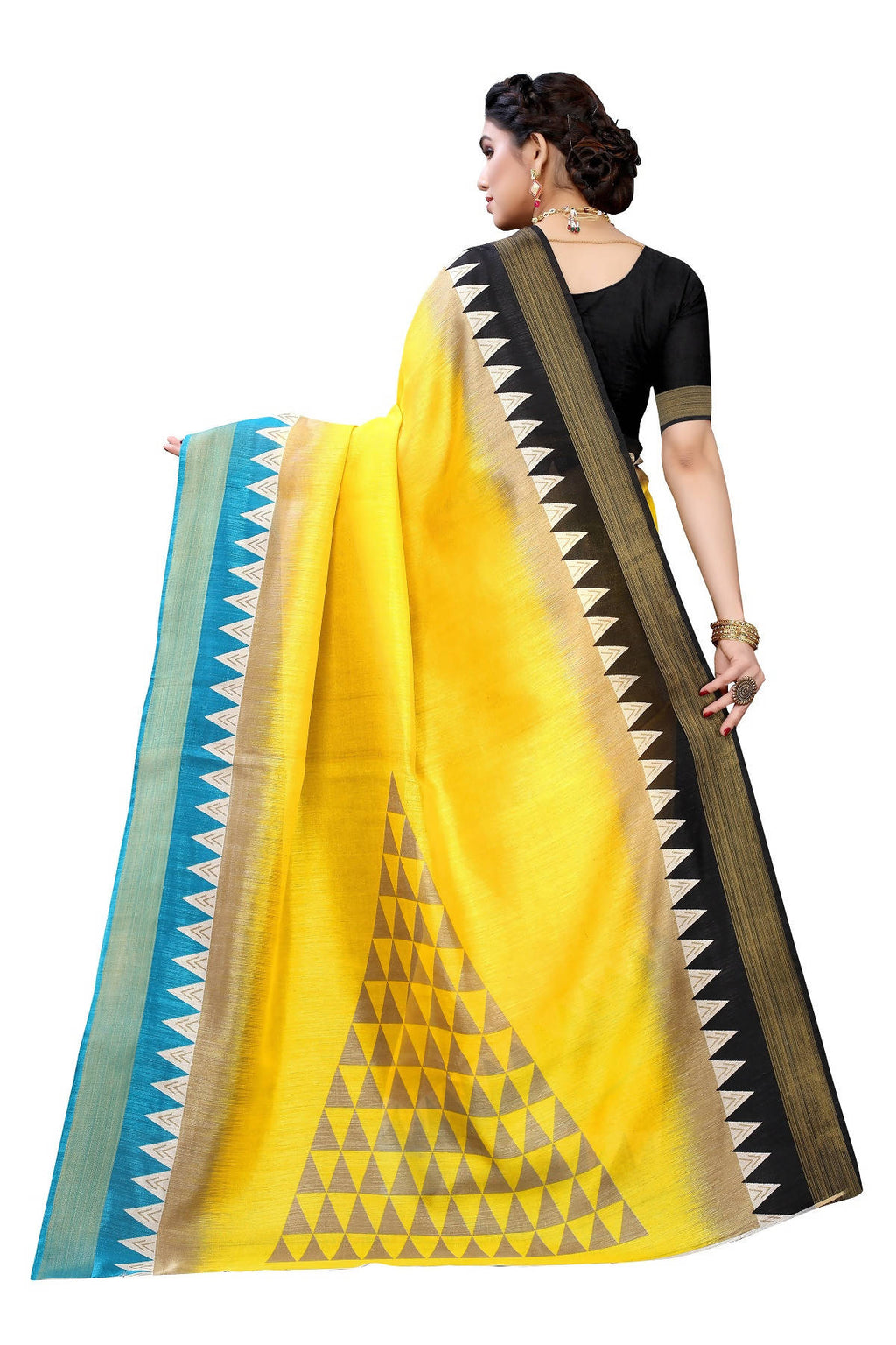 Vamika Yellow & Black Linen Jari Border Saree (GUNJAN YELLOW) | Grocsy