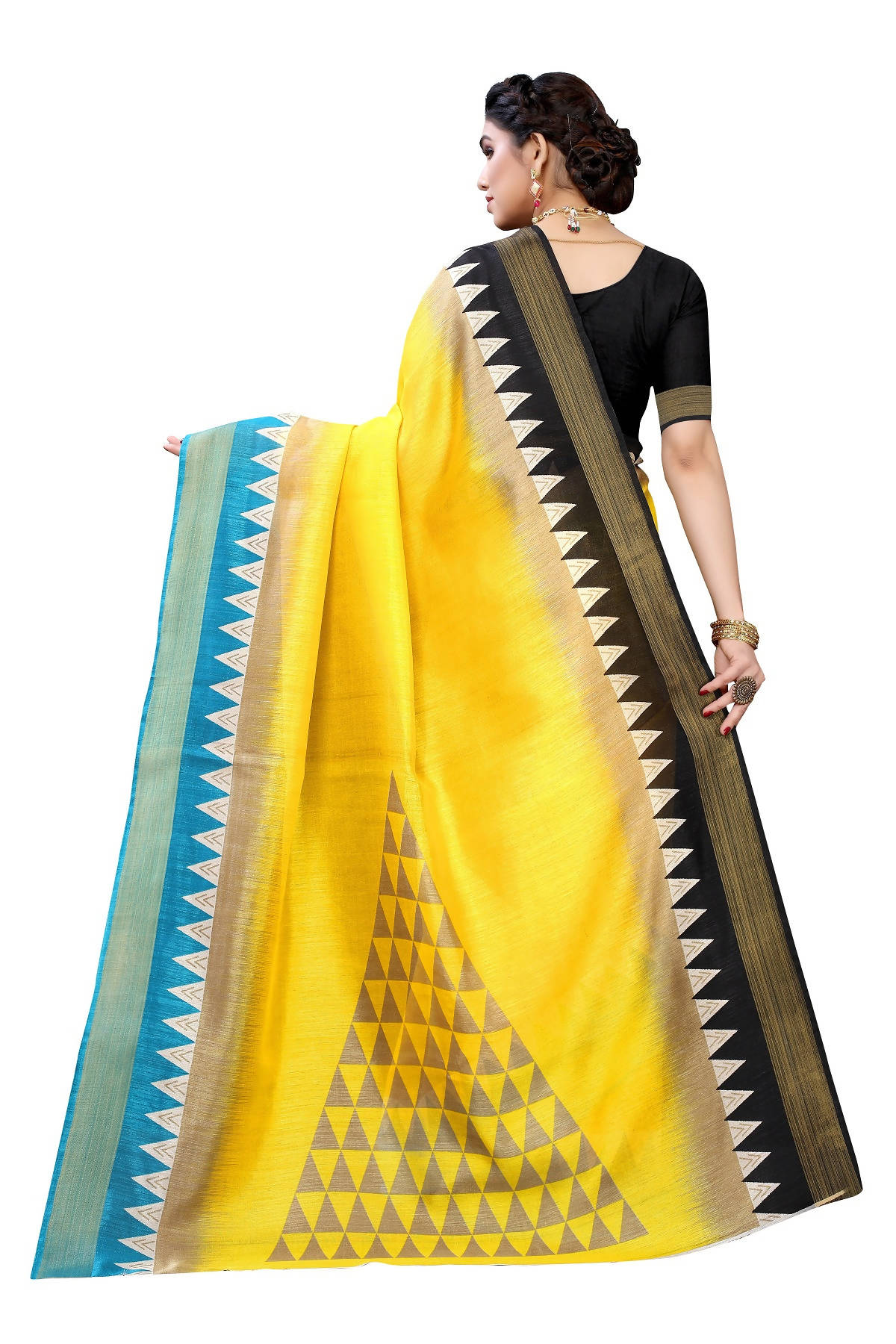 Vamika Yellow & Black Linen Jari Border Saree (GUNJAN YELLOW) | Grocsy