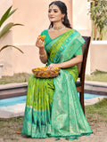 Shree Shyam Fashion Rama Green Pochampally Silk Saree | Grocsy
