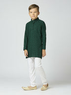 Joban Fashion Kids Island Full Sleeves Cotton Kurta and Pyjama Set with Sequin work - Green | Grocsy