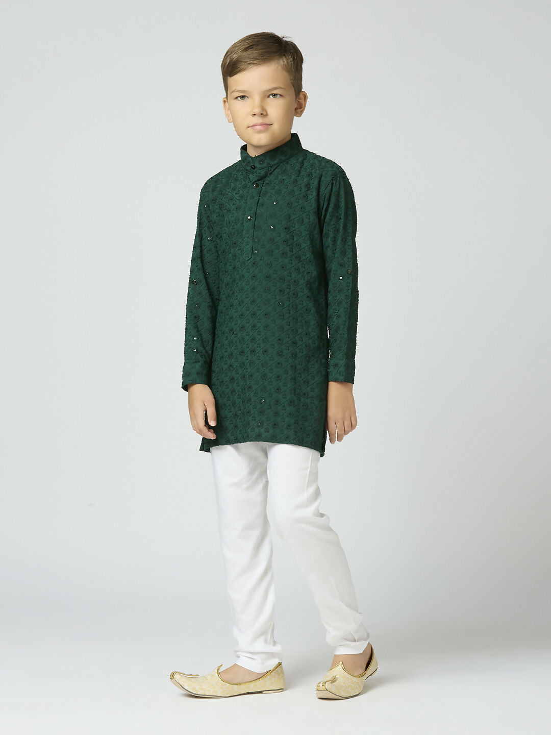 Joban Fashion Kids Island Full Sleeves Cotton Kurta and Pyjama Set with Sequin work - Green | Grocsy
