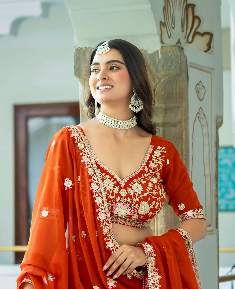 Lehenga Mart Rust Designer Wedding Wear Lehenga Choli | Grocsy