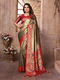 Aastha Fashion Brown Banarasi Tissue Silk Weaving Saree | Grocsy