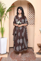 Miravan Womens Brown Animal Printed Anarkali Kurta With Dupatta Set | Grocsy
