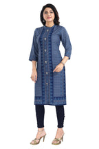 Snehal Creations Blue Designer Digital Print Cotton Slub Fabric Long Kurti Tunic | Grocsy